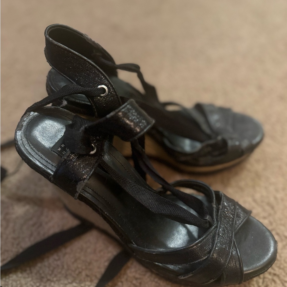 White House Black Market Black Wedge Sandals